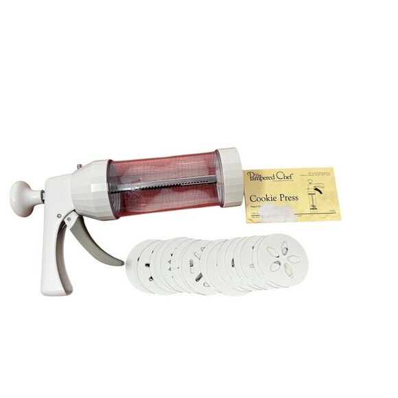 Pampered Chef 1525 Vintage Retired Cookie Press 16 Pattern Complete Disc Set NEW - Picture 2 of 16